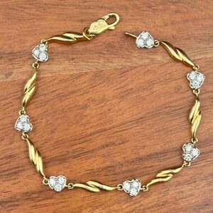 Sterling Silver CZ Heart Bracelet 7.25” Gold Vermeil Link Bracelet cz